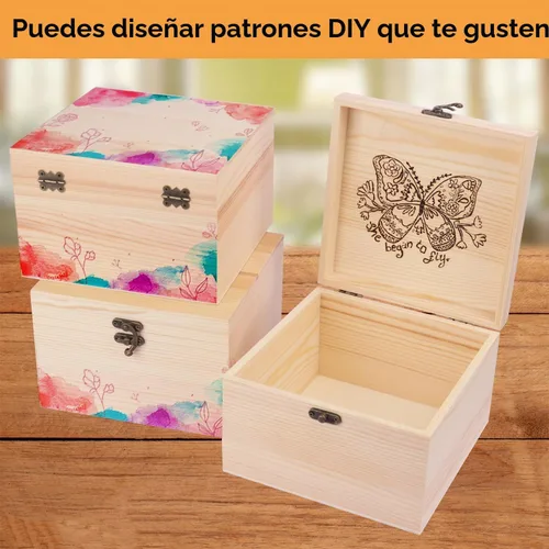 Vista 6 de GNIEMCKIN Paquete de 3 cajas de madera, cajas de madera sin pintar sin terminar para manualidades, proyectos de bricolaje y almacenamiento de joyas