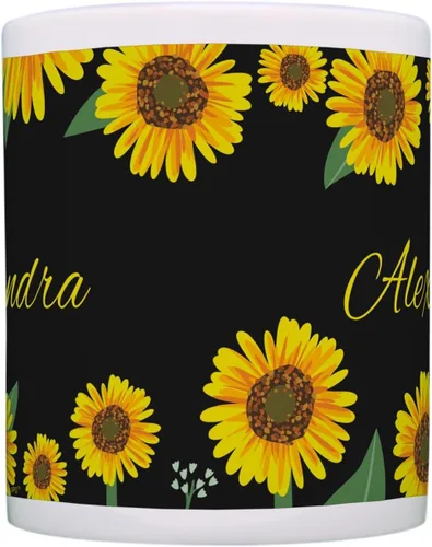 Vista 5 de Personalized Gifts Taza floral amarilla su texto personalizado taza de café taza de café de cerámica taza de té de cerámica 11oz