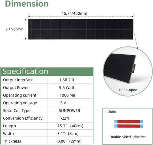 Vista 2 de Paneles solares pequeños - Panel solar de 5 V/5 W, cargador USB integrado de estabilización de voltaje para persianas motorizadas, ventanas, timbre
