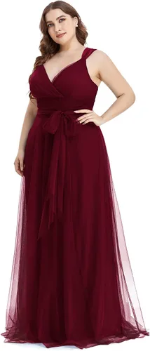 Vista 3 de Ever-Pretty Plus Womens V-Neck Wrap Empire Waist Sash Tulle A-line Plus Size Bridesmaid Dresses 07303-DA