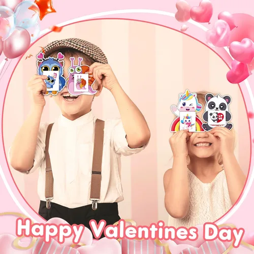 Vista 7 de Mczan Paquete de 32 tarjetas de San Valentín para el aula de niños, tarjetas de San Valentín de animales con sobres de tatuajes, tarjetas