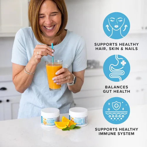Vista 3 de Colostrum colágeno en polvo péptido hidrolizado HydroPeach Salud intestinal y apoyo inmunológico 0.04 oz de calostro bovino, 0.07 oz de péptidos