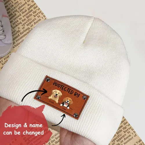 Vista 3 de Gossby Gorro de bebé personalizado con parche de cuero vegano para niño y niña, protegido por - Regalo personalizado para recién nacido, niño