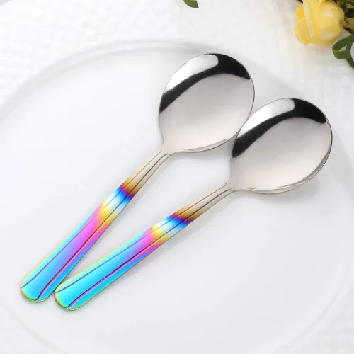 Vista 4 de QIBOMOON - Juego de 12 cucharas de caldo redondas de acero inoxidable para café, azúcar, postre, pastel, helado, sopa, antipasto capuchino, 5.8