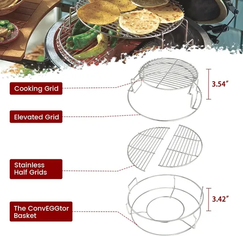 Vista 6 de Estante Expansor de 5 Piezas para Big Green Egg Medium Kit de Repuesto Parrillas para Eggspander Conveggtor Basket Acero Inoxidable 304 con Sistema