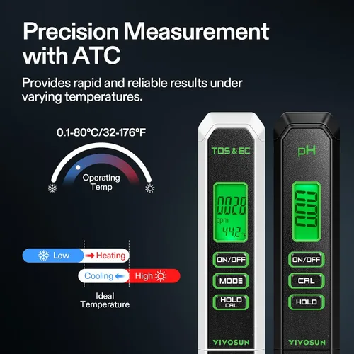 Vista 4 de VIVOSUN Kits de medidor digital de pH y TDS, 0.01 pH de alta precisión tipo bolígrafo, medidor de pH con ± 2 % de precisión de lectura, 3 en 1