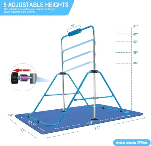 Vista 3 de YEEGO DIRECT Barra de gimnasia con anillos, barra de gimnasia plegable para niños de 3 a 12 años, expandible para entrenamiento en casa, regalos