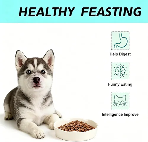 Vista 3 de Cuencos de alimentación para mascotas, cuenco de cerámica para perros de alimentación lenta – Plato pesado de comida azul para perros pequeños a
