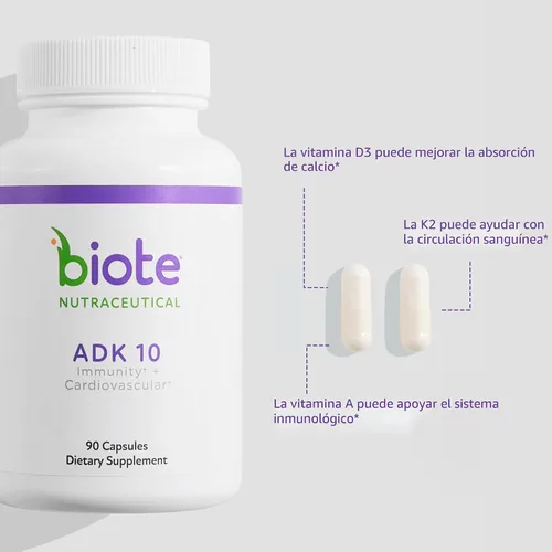 Vista 2 de Biote Nutraceuticals - ADK 10 - Inmunidad + Cardiovascular (90 Cápsulas)