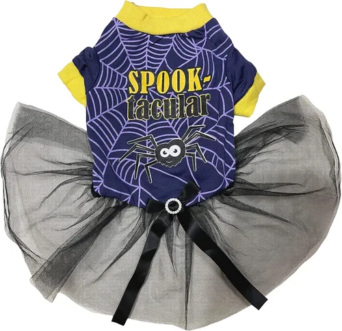 Vista 9 de Petitebella Vestido para perro cachorro con tema de Halloween (huesos/blanco, XS)