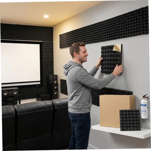 Vista 4 de Sound Proof Foam Panels 12 Pack – High-Density Self-Adhesive Acoustic Black Wall Panel, Fire Resistant 11.81x11.81x1.97