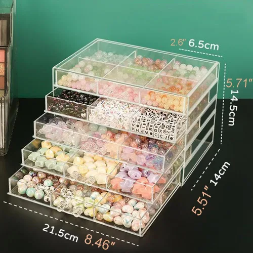Vista 5 de YUFONG Caja de almacenamiento de aretes, organizador de 5 cajones, organizador de joyas, caja de almacenamiento de acrílico para joyas