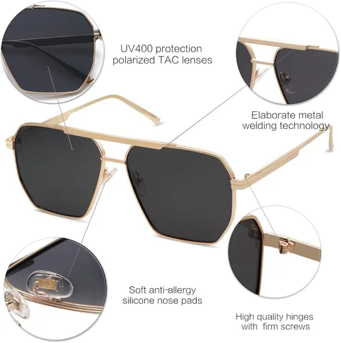 Vista 4 de SOJOS Gafas de sol polarizadas cuadradas retro de gran tamaño para mujeres y hombres, estilo vintage, UV400, gafas de sol clásicas grandes de metal
