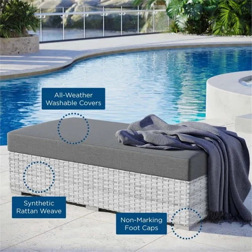 Vista 7 de Modway Convene - Otomana rectangular de mimbre para patio al aire libre, color gris claro