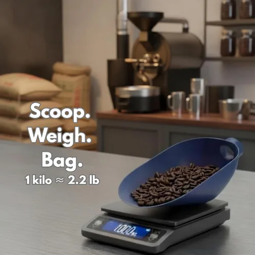 Vista 5 de Rattleware Kilo - Cuchara para escamas de frijoles, color azul, 1 kilo / 2.2 libras Embolsado de café al por menor