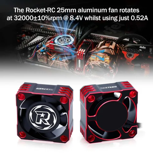 Vista 2 de Surpass Hobby - Ventilador de refrigeración RC de 0.984 in, 32000 rpm, ventilador de coche RC para escala 1/10, 1/8, 1/12 RC Turbo ESC (negro rojo)