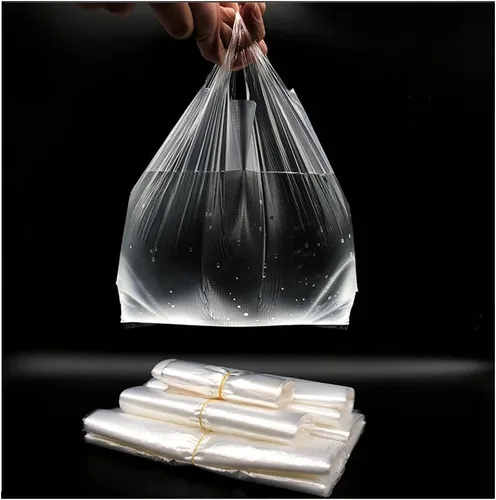 Vista 5 de Bolsas grandes de plástico para camisetas con asas, 100 bolsas de compras de comestibles de 21 x 13.7 pulgadas, bolsas de comestibles resistentes