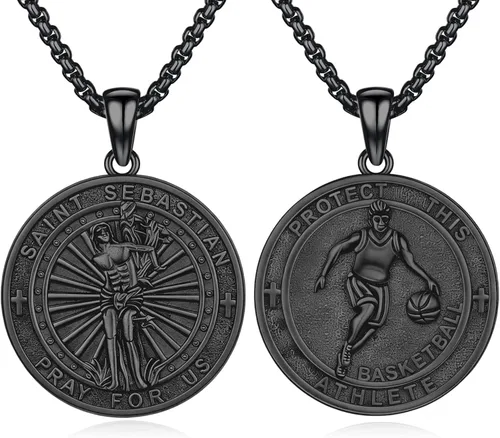 Vista 24 de 925 Sterling Silver Patron Saint Amulet Necklace for Men Women plateado
