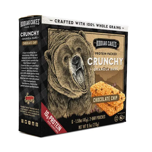 Vista 4 de Kodiak Cakes Barritas crujientes de granola Protien, chispas de chocolate, alto contenido de proteínas, 100% granos integrales, 12 cajas con 6