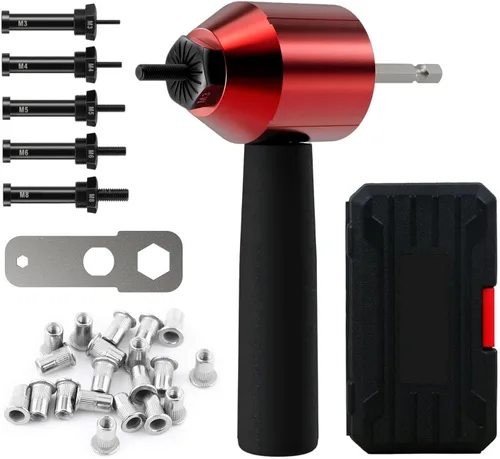 Vista 8 de Kit de adaptador de pistola de remache LSLANSOON con mango de agarre, accesorio de taladro para remache, herramienta manual de inserción de tuerca