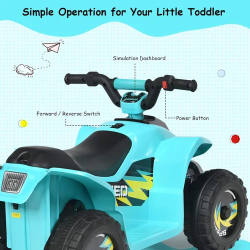 Vista 3 de HOMGX - Cuatrimoto para niños, mini cuádruple eléctrico con ruedas antideslizantes, 4 ruedas alimentadas por batería de 6 V para niños con 2