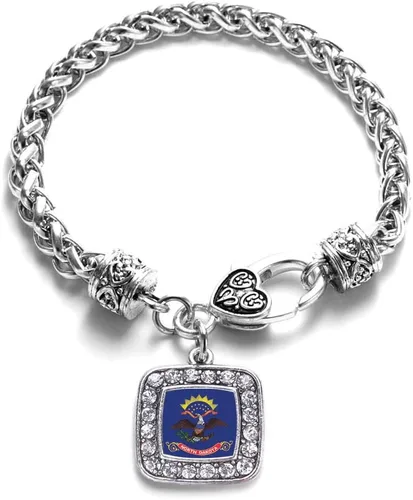 Vista 15 de Pulsera de dijes cuadrados de plata con joyería de circonita cúbica