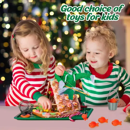 Vista 5 de Sotiff Juego de ropa de muñeca de pesca de Navidad, 12 piezas, ropa de muñeca de vacaciones, accesorios novedosos de pesca para panadero, accesorios