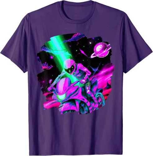 Vista 23 de Camiseta de motociclista espacial para motociclista astronauta, Negro, S