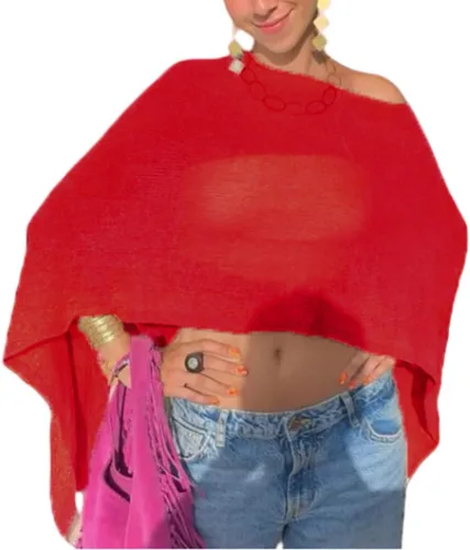 Vista 6 de Amiblvowa Poncho transparente para mujer, poncho de punto Y2K Negro