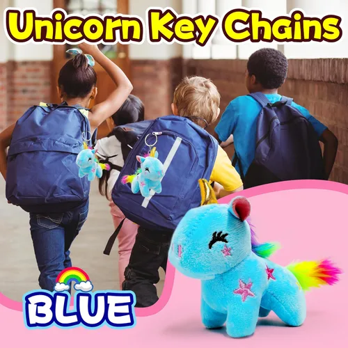 Vista 5 de Kawaite Animales de peluche de unicornio azul para niños y adultos, mini llavero de peluche, peluche de unicornios, animal de peluche suave