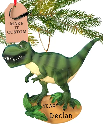 Vista 11 de Adorno de dinosaurio verde personalizado 2025 Personalización gratuita las 24 horas Adornos de Navidad para niños grabados con láser para árbol
