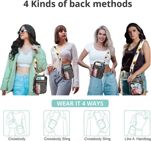 Vista 19 de Bolso cruzado aprobado por estadios para mujer, bolsa transparente para estadios para eventos deportivos, conciertos