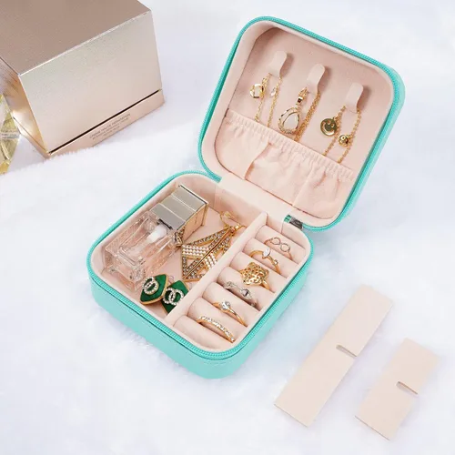 Vista 3 de Pequeñas cajas de joyería de viaje, organizador de joyas portátil, cajas de almacenamiento para aretes, anillos, collares, cajas de joyería