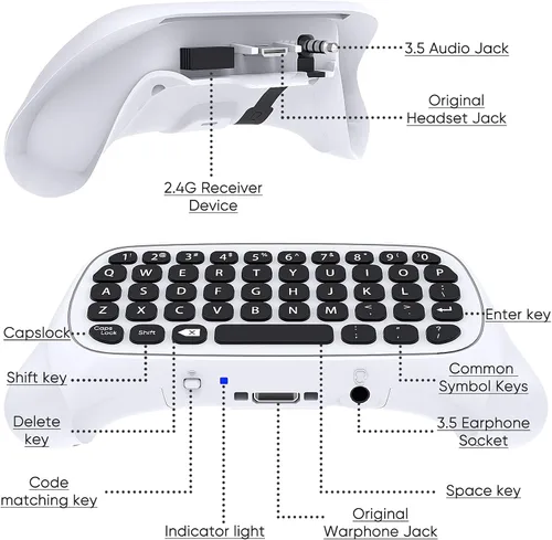 Vista 5 de Teclado de control para Xbox Series XSeries SOneSController MENEEA Mini Game Chatpad Teclado con audioconector de auriculares de 0138in y accesorios