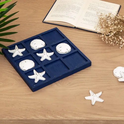 Vista 3 de SOFFEE DESIGN Estrella de mar de madera Tic Tac Toe Decoración Playa Océano estilo para decoración de habitación divertida, dólar de arena