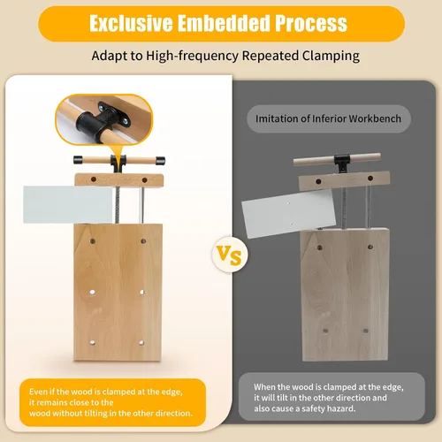 Vista 7 de Tornillo portátil para carpintería para banco de trabajo, tornillo de madera para banco de trabajo, mesa de trabajo de madera dura con 2 clips