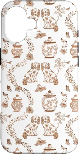 Vista 31 de Funda para iPhone XS Max Preppy Marrón y Blanco Toile Chinoiserie Perros y Jengibre