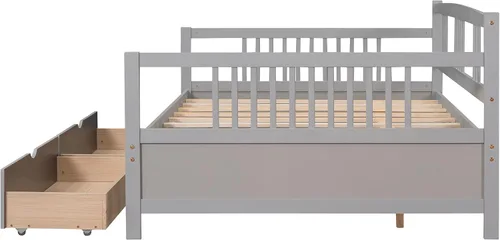 Vista 9 de Bellemave Sofá cama de tamaño matrimonial, sofá cama de madera con cajones, sofá cama con cajones de almacenamiento, sofá cama de doble uso