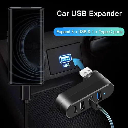 Vista 5 de Hub USB 3.0 de 4 puertos [giratorio de 90°/180° grados], divisor USB con puerto USB C de 5 W PD-in, extensor USB para laptop, automóvil, iMac