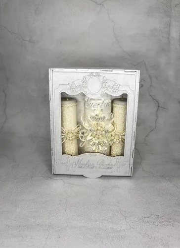 Vista 3 de A&C Quinceañeras and More Unity Candles - Juego de 3 velas de boda Nuestra Boda para ceremonia de boda, velas de unión (blanco plateado)
