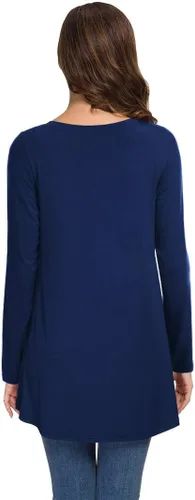 Vista 12 de AWULIFFAN Blusa tipo túnica holgada de manga larga con cuello redondo para mujer