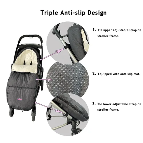 Vista 4 de funlife Saco impermeable para cochecito de invierno de alto rendimiento anti-patadas, se adapta a todos los equipos de viaje, altura de la pieza