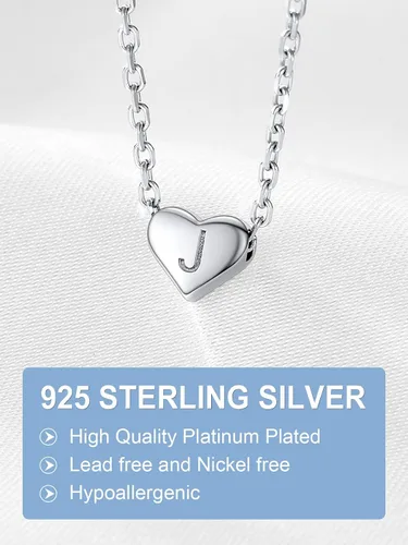 Vista 6 de SILVERCUTE Pequeños collares con inicial de plata de ley 925 con dije de letra A-Z para mujeres y niñas, gargantilla de corazón de 16 pulgadas + 2