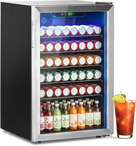 Vista 17 de Erivess - Refrigerador compacto independiente para bebidas, mini refrigerador para 24 latas/0.9 pies cúbicos con puerta frontal de vidrio reversible