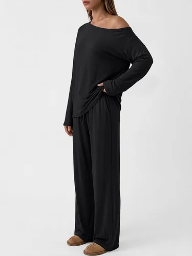 Vista 5 de Trendy Queen Conjuntos de descanso de 2 piezas para mujer, trajes de otoño Negro