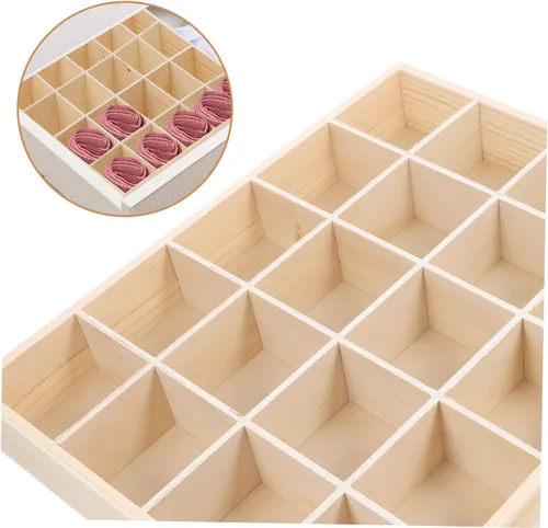 Vista 5 de SEWACC Organizador de cajones de madera, caja de almacenamiento de 20 rejillas para calcetines, llaves, bragas, armario, gabinete, organizador