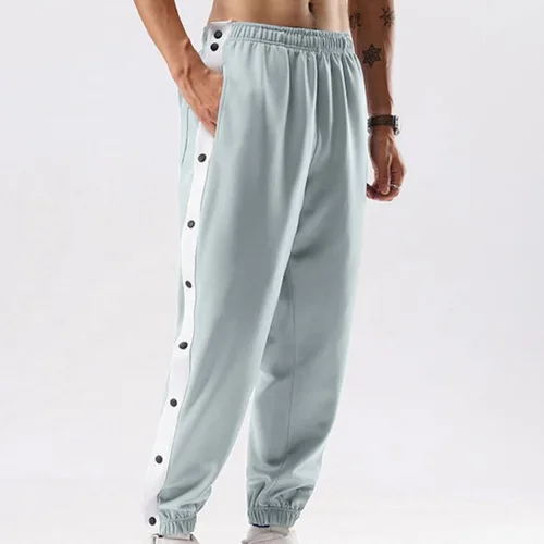Vista 3 de Pantalones de deporte sueltos para hombre, con botones a presión, pierna abierta, baloncesto, deportes, cirugía, pantalones holgados con bolsillo