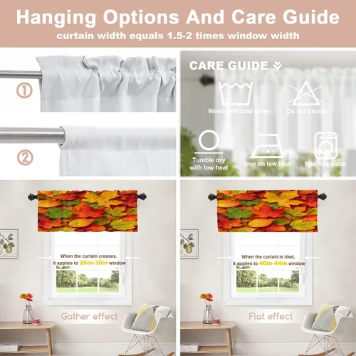 Vista 515 de Shrahala Orange Autumn Autumn Blackout Curtain Tiers, Fall Kitchen Valance Light Blocking Tier Drapes with Rod Pocket, 2 Pack 26 X 24 in