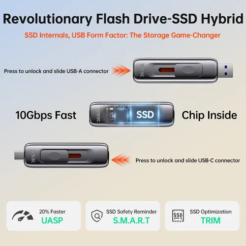 Vista 2 de SSK Unidad flash de 256 GB de memoria USB Push-Pull de hasta 1000 MB/s