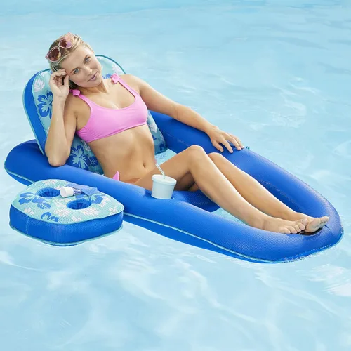 Vista 5 de Aqua Campania Ultimate 2-in-1 Pool Float Lounge – Extra Large – Inflatable Pool Floats for Adults with Adjustable Backrest & Cupholder Caddy